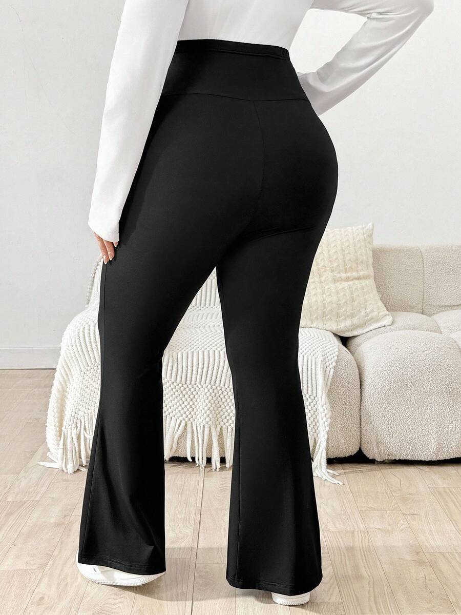 Trudničke raširene pantalone plus size jednobojne sa podesivim strukom i džepovima
