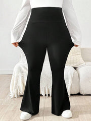 Trudničke raširene pantalone plus size jednobojne sa podesivim strukom i džepovima