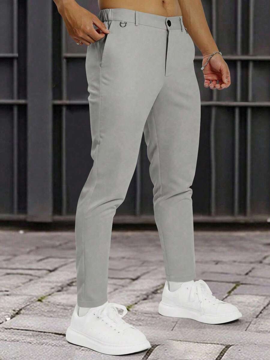 Muške formalne pantalone jednobojne sa kosim džepovima, bez kaiša