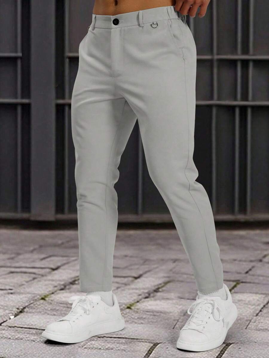 Muške formalne pantalone jednobojne sa kosim džepovima, bez kaiša