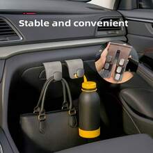 Car Hooks, Passenger Glove Box Hooks, Front Seat Storage Metal Hooks With Rollers, Plush Lining Passenger Glove Box Hooks With PU Leather Design, Universal Decorative Hidden Metal Hook Design, Strong Load-Bearing, Includes Rear Seat Organizer Accessories, Fits Multiple Vehicle Models