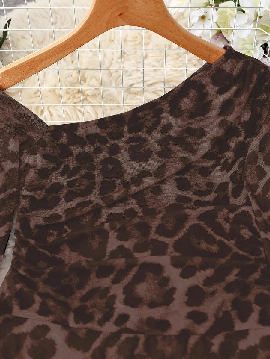 Ženski modni providni mrežasti body sa leopard printom