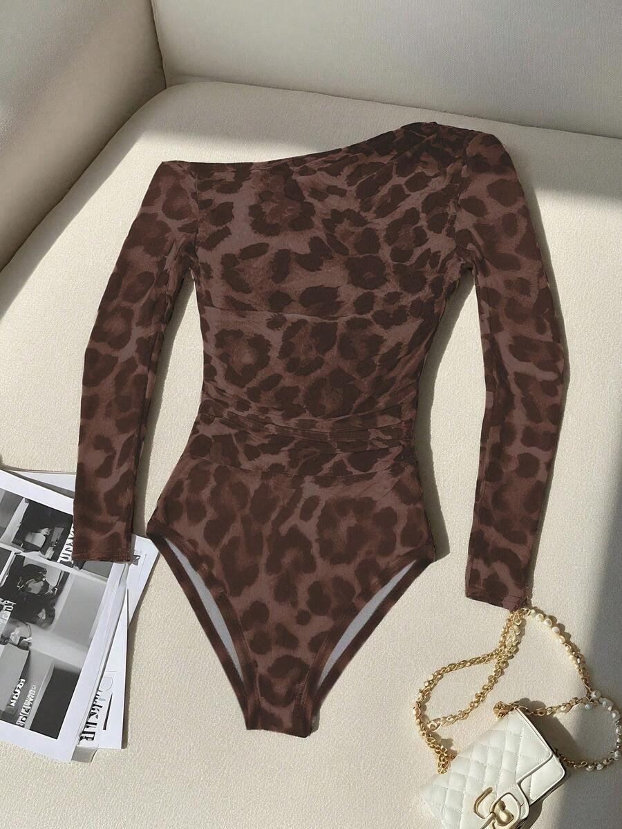 Ženski modni providni mrežasti body sa leopard printom