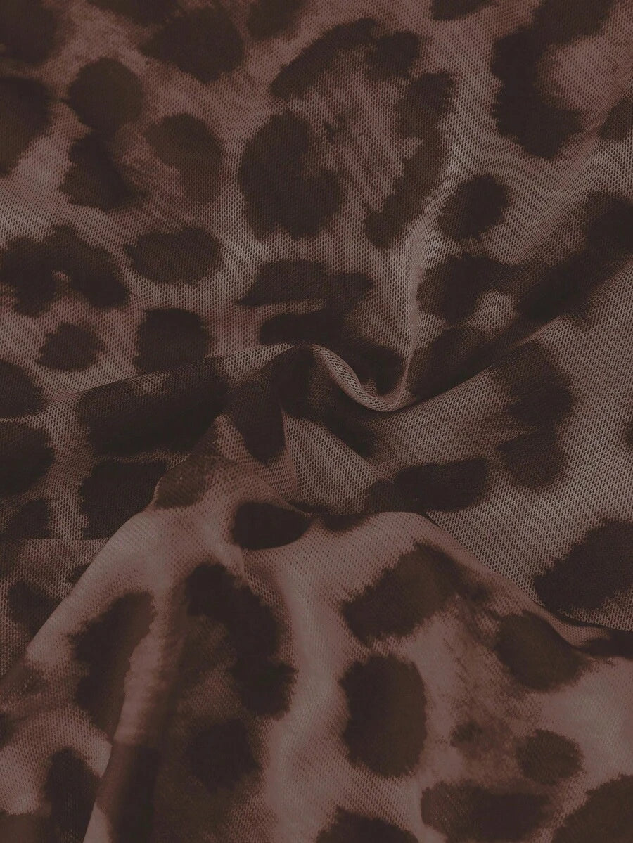 Ženski modni providni mrežasti body sa leopard printom