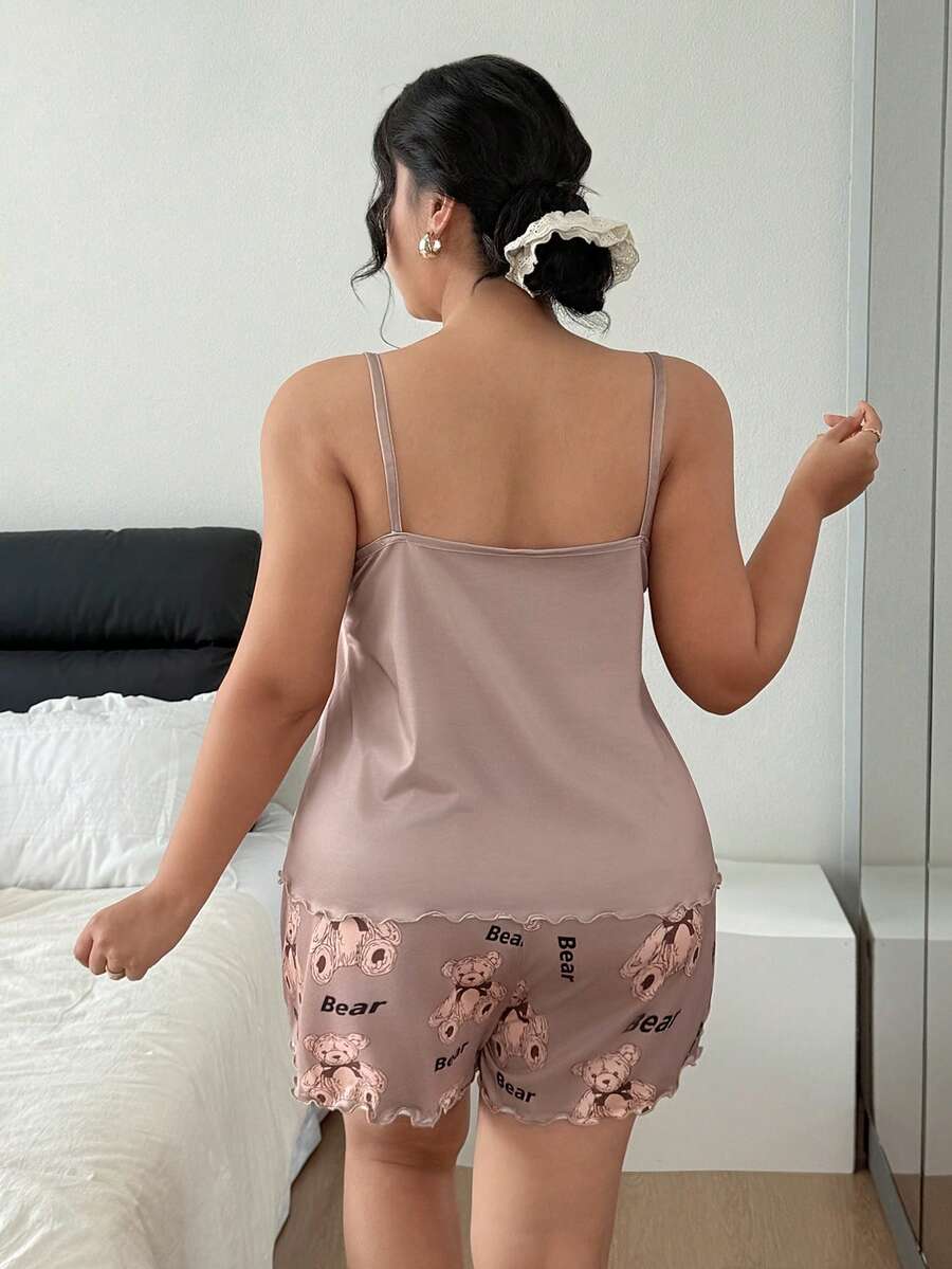 Pidžama set plus size sa slatkim printom medvedića, top i šorts