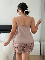 Pidžama set plus size sa slatkim printom medvedića, top i šorts