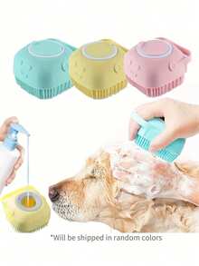 Random Pet Shampoo Brush, Soft Silicone Pet Accessories Dog Cat Bath Tub Massage Glove Brush, With Shampoo Storage Device, Suitable For Dog And Cat Grooming Tools