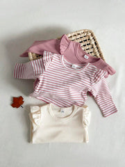 3 kom/set dečijih majica za devojčice, roze i bela prugasta, jesenja, slatka
