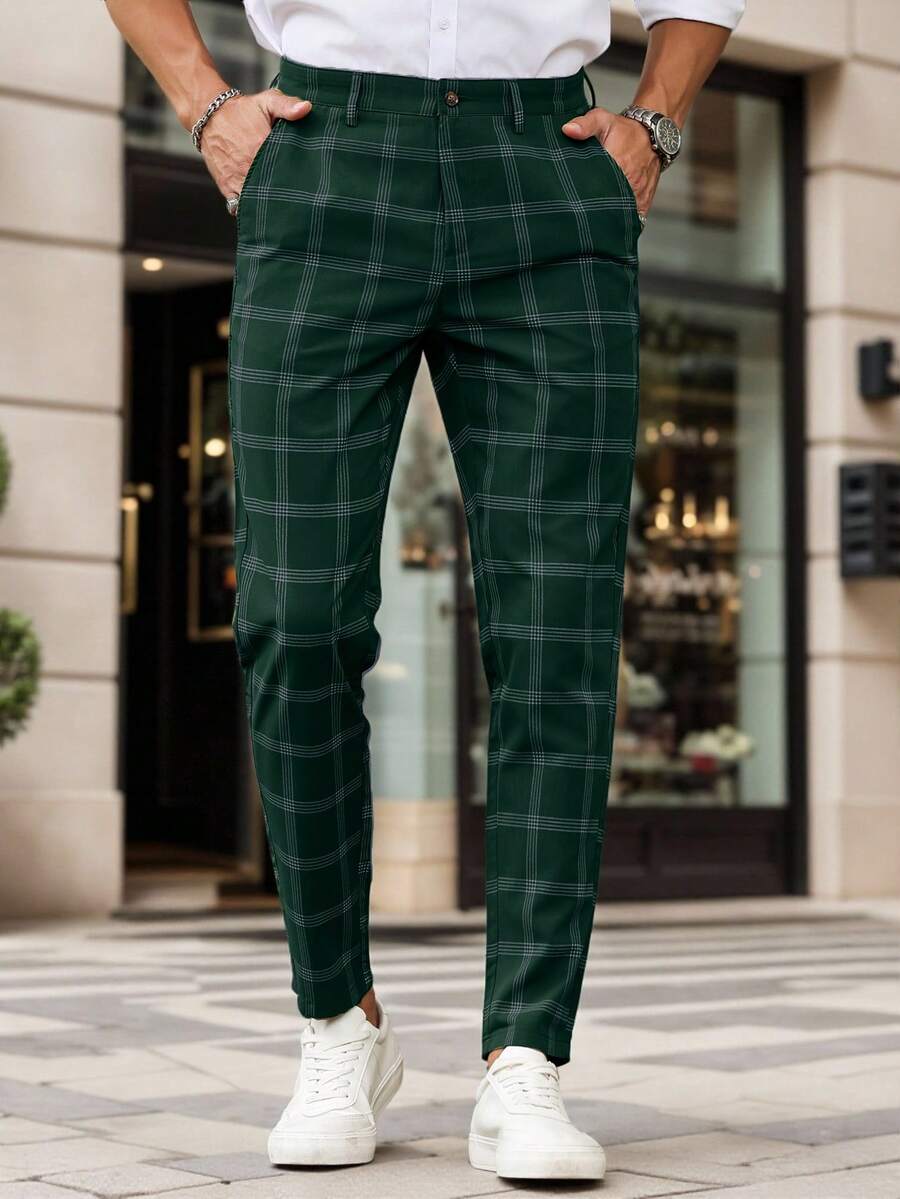 Muške karirane pravih nogavica ležerne pantalone za svakodnevno nošenje