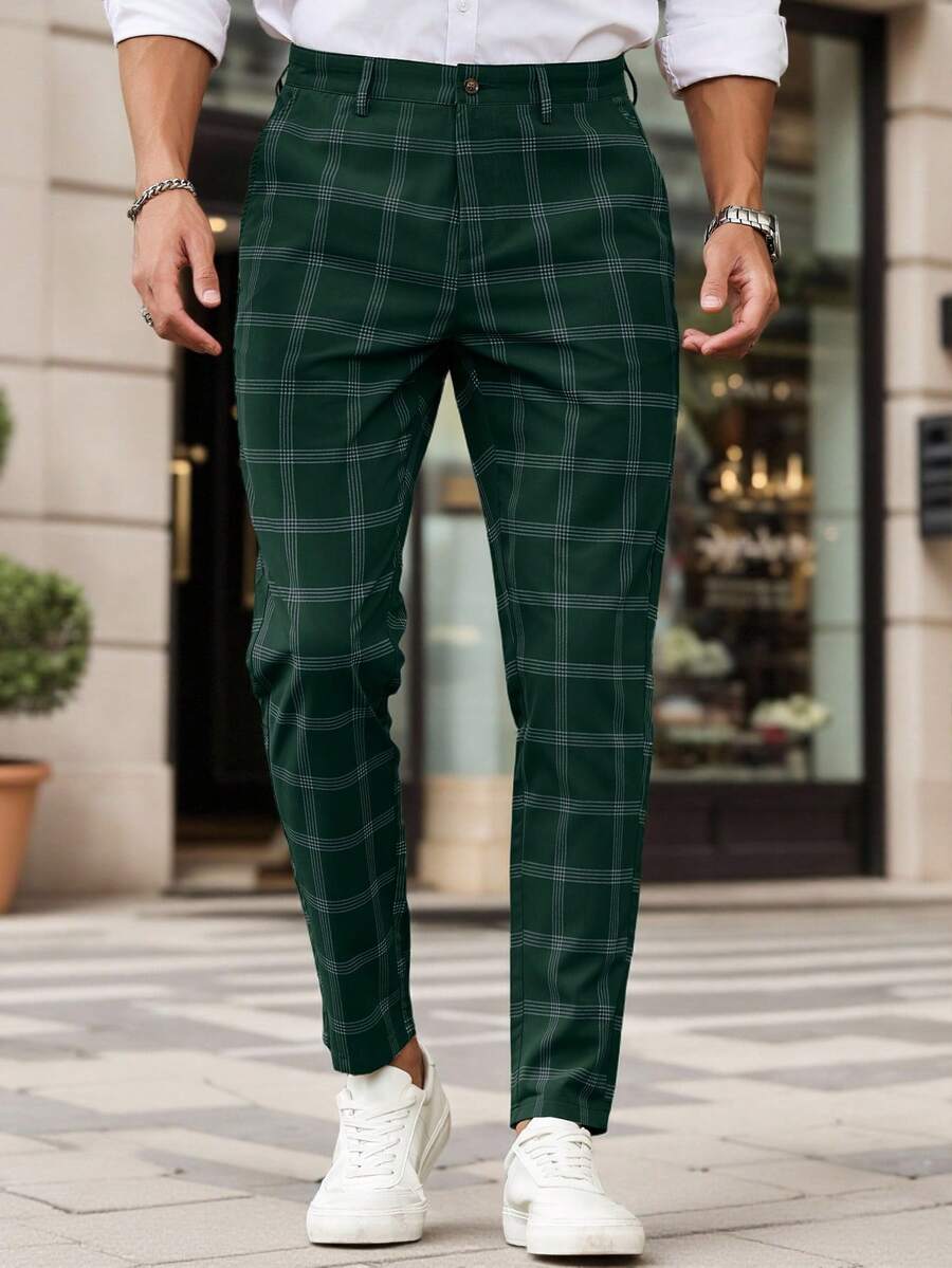 Muške karirane pravih nogavica ležerne pantalone za svakodnevno nošenje