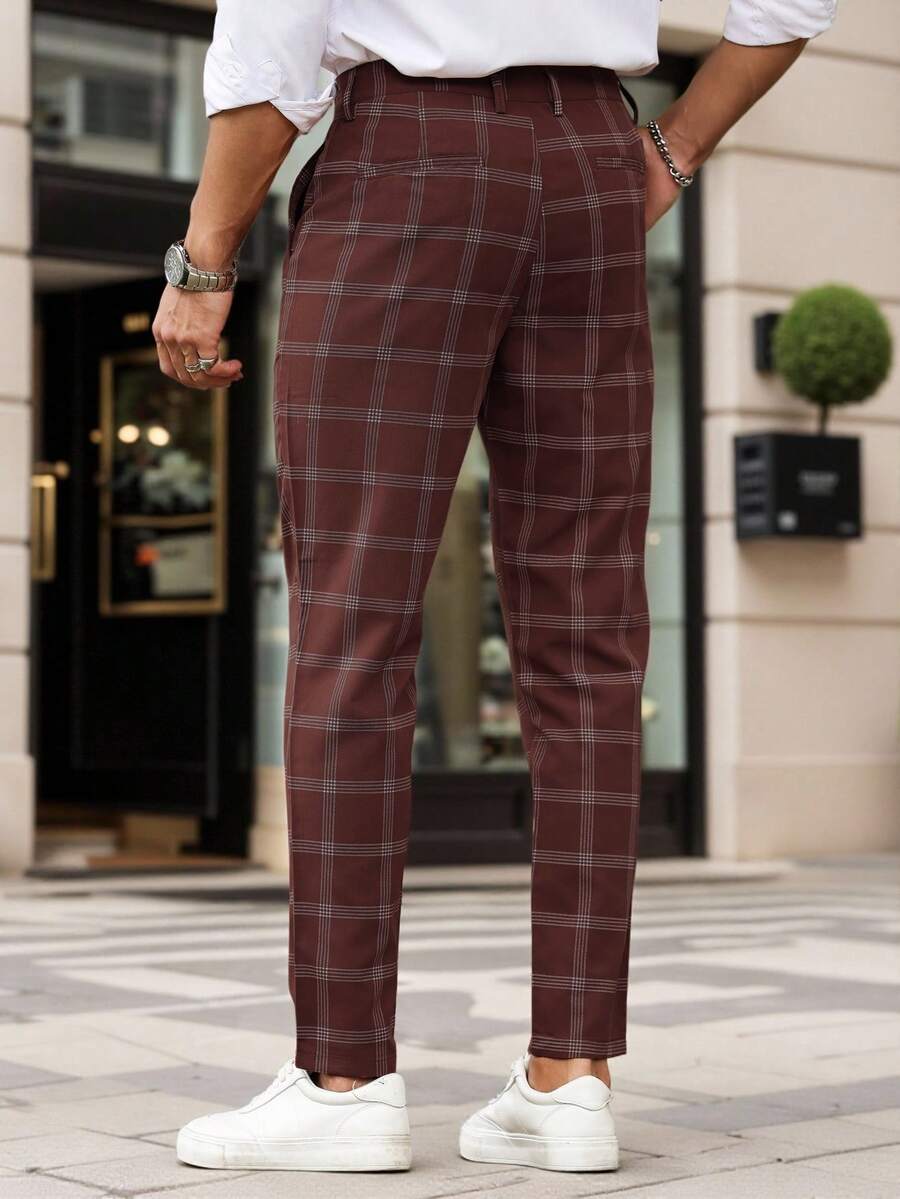 Muške karirane pravih nogavica ležerne pantalone za svakodnevno nošenje