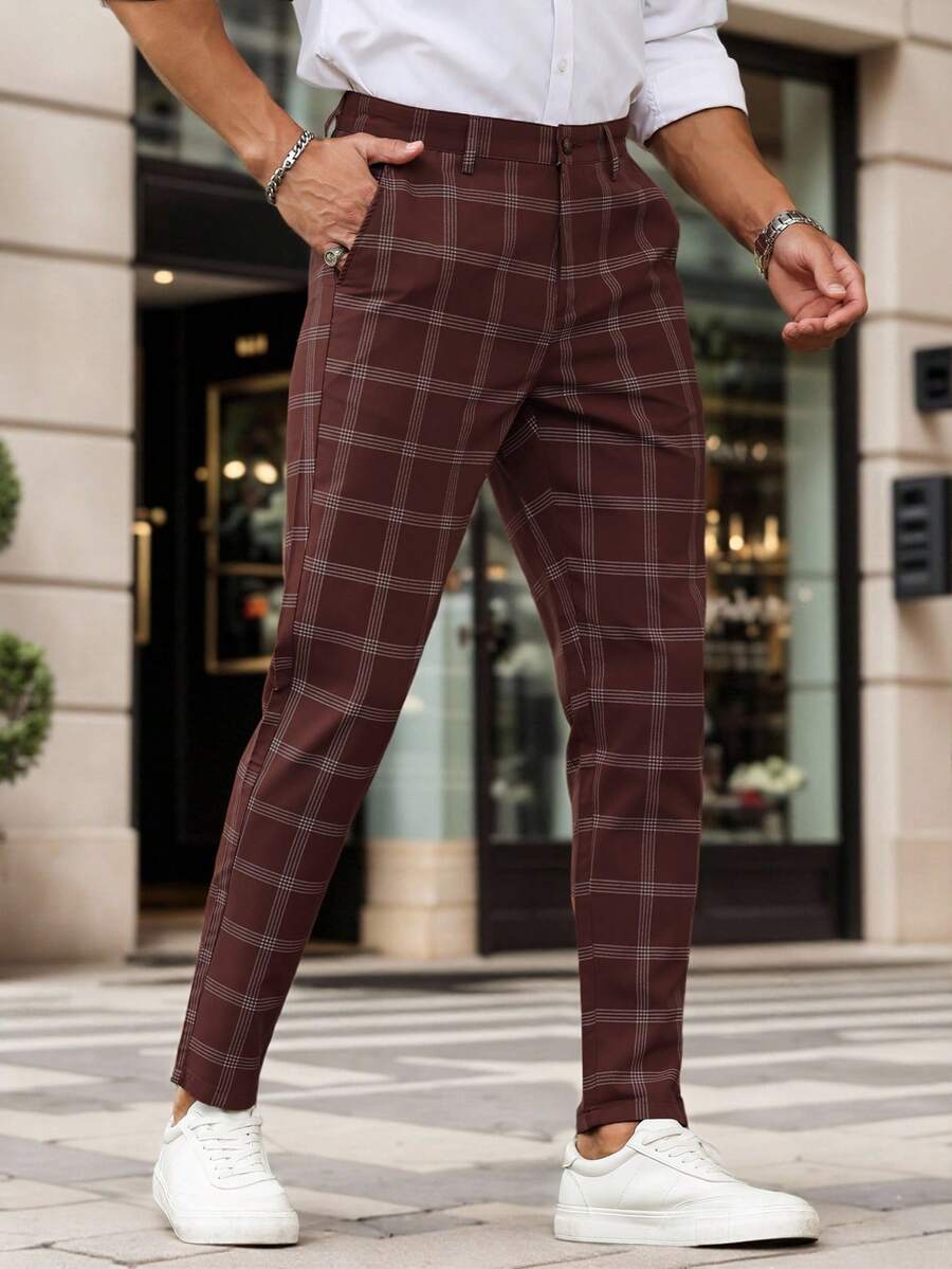 Muške karirane pravih nogavica ležerne pantalone za svakodnevno nošenje