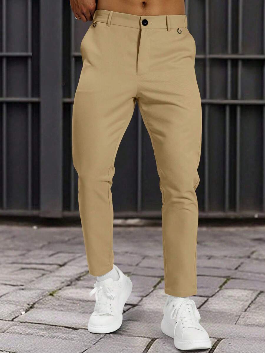 Muške formalne pantalone jednobojne sa kosim džepovima, bez kaiša