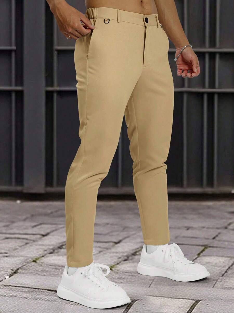 Muške formalne pantalone jednobojne sa kosim džepovima, bez kaiša
