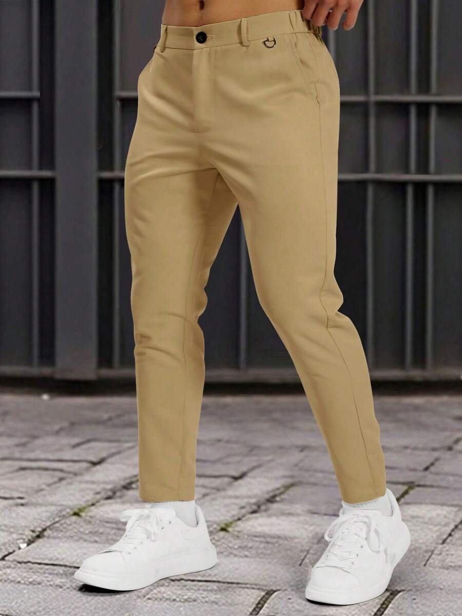 Muške formalne pantalone jednobojne sa kosim džepovima, bez kaiša