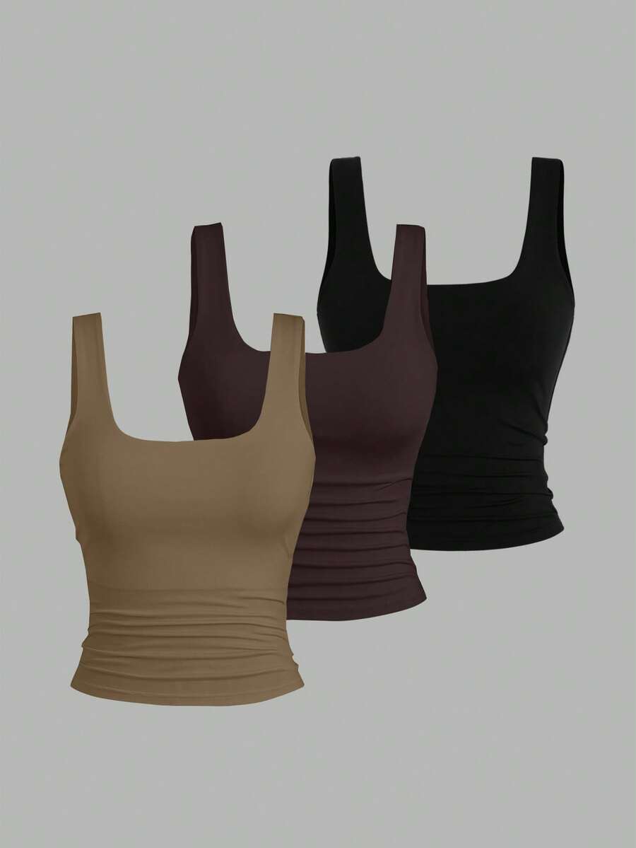 Sweetra Ženska Letnja Majica – Kvadratni Izrez, Nabran Slim Fit Casual Top