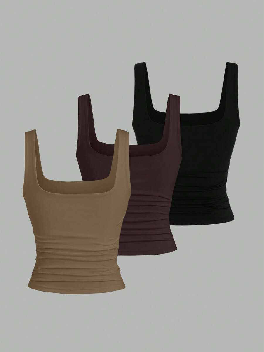 Sweetra Ženska Letnja Majica – Kvadratni Izrez, Nabran Slim Fit Casual Top