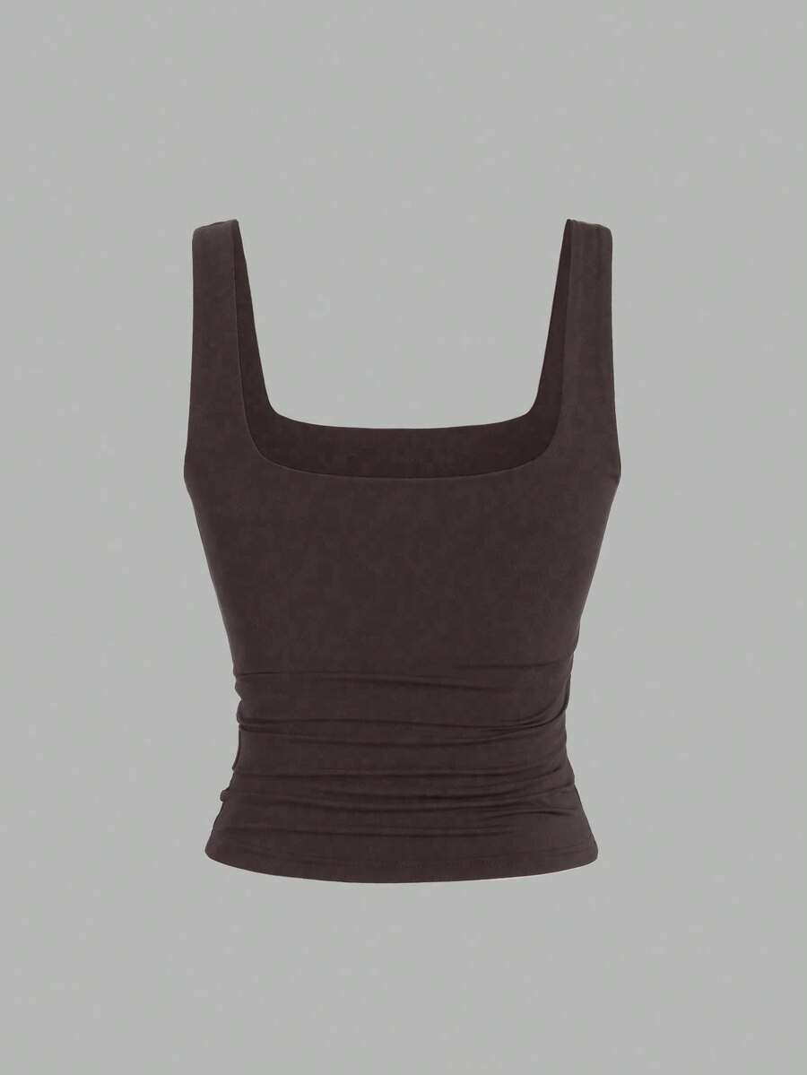 Sweetra Ženska Letnja Majica – Kvadratni Izrez, Nabran Slim Fit Casual Top