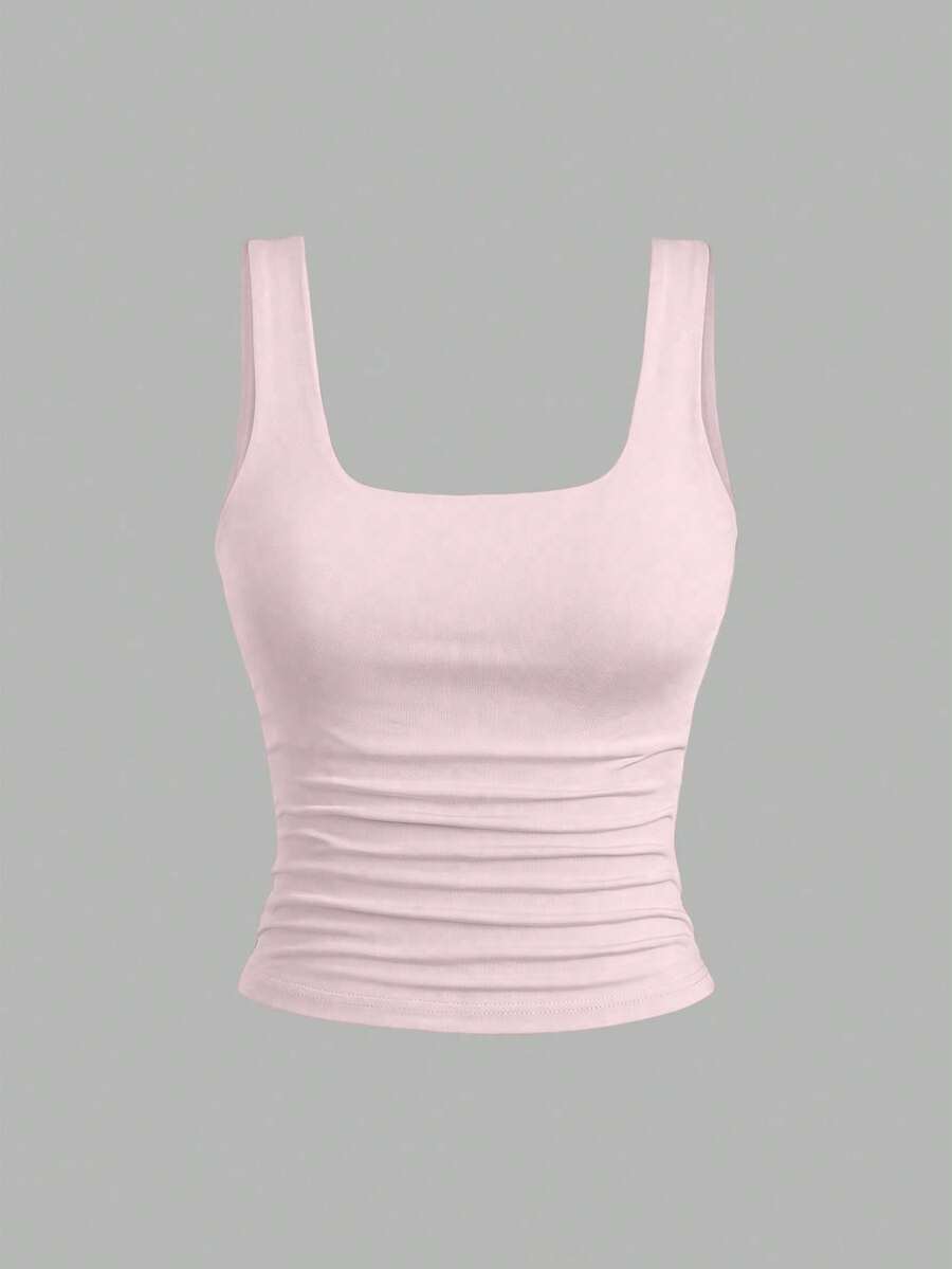 Sweetra Ženska Letnja Majica – Kvadratni Izrez, Nabran Slim Fit Casual Top