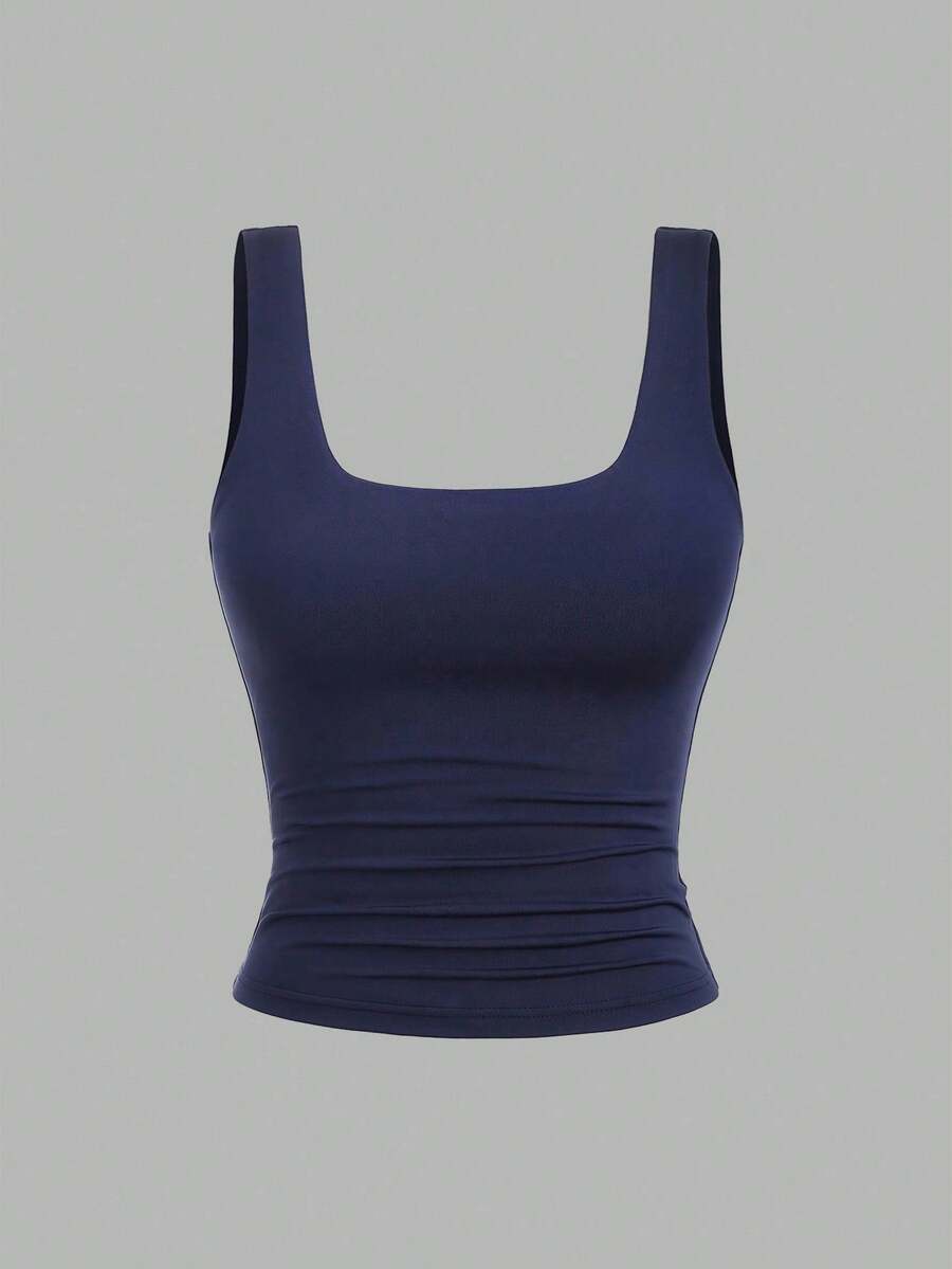 Sweetra Ženska Letnja Majica – Kvadratni Izrez, Nabran Slim Fit Casual Top