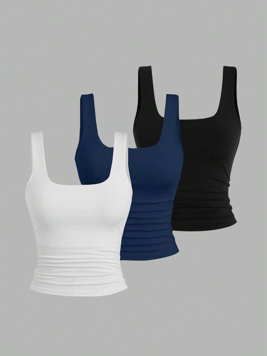 Sweetra Ženska Letnja Majica – Kvadratni Izrez, Nabran Slim Fit Casual Top