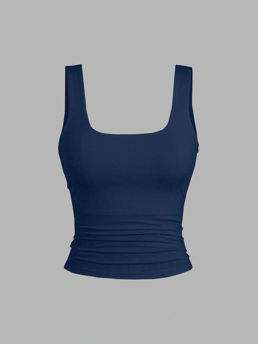 Sweetra Ženska Letnja Majica – Kvadratni Izrez, Nabran Slim Fit Casual Top