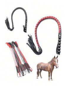 95cm Soft PU Leather Handle Professional Horse Whip, Riding Crop, Snake Whip, Training Whip, Handwoven Reusable Horse Whip, Suitable For Training, Practice And Outdoor Games, Easy To Use And Handle Equestrian Accessory, Prop