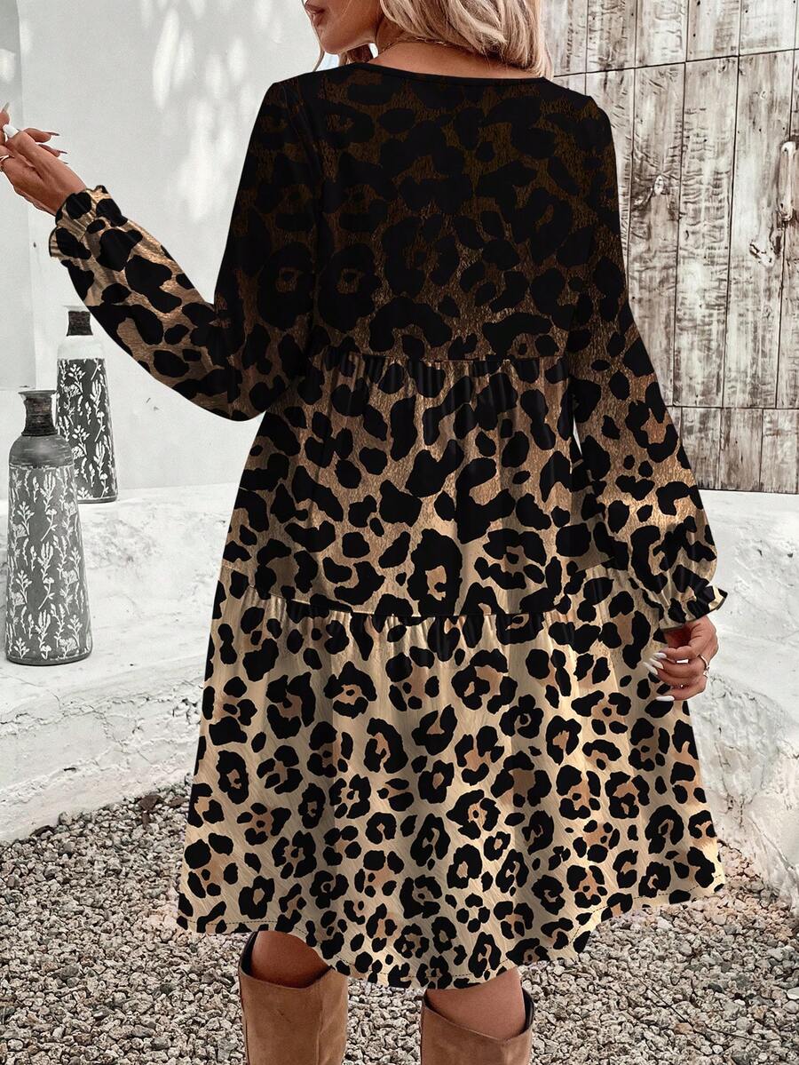 Elegantna haljina za žene plus size sa leopard uzorkom, , boho