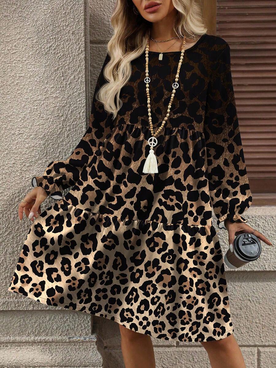 Elegantna haljina za žene plus size sa leopard uzorkom, , boho