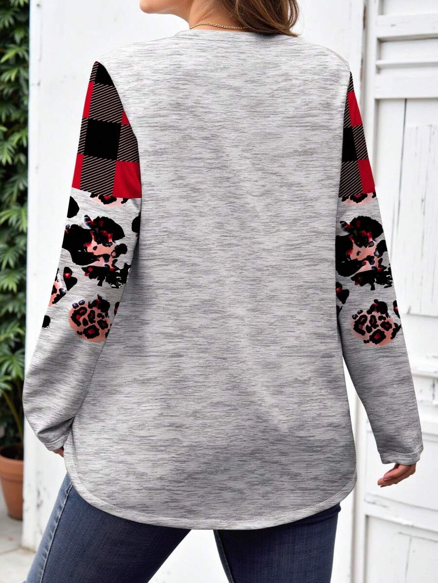 Ženska bluza plus size sa printom srca, okruglim izrezom i dugim rukavima
