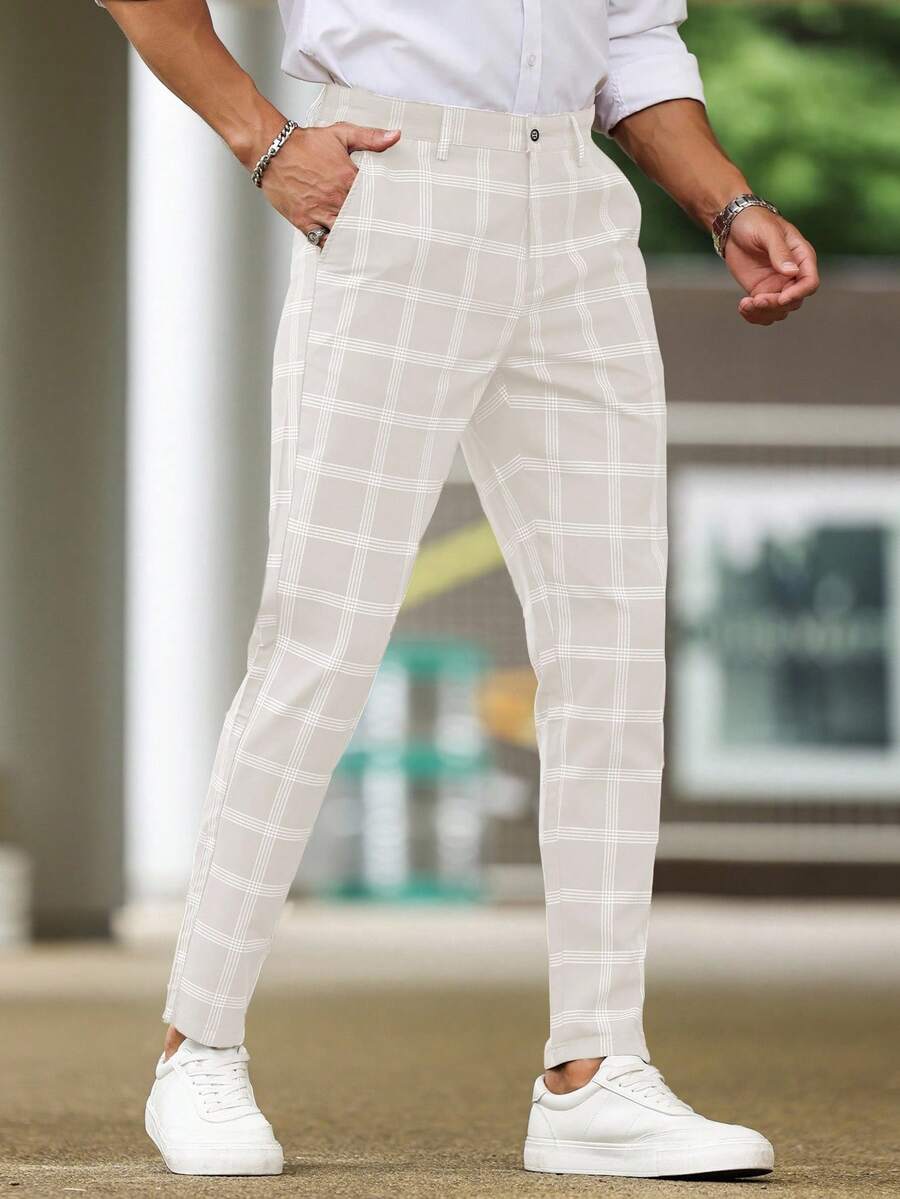 Muške karirane pravih nogavica ležerne pantalone za svakodnevno nošenje