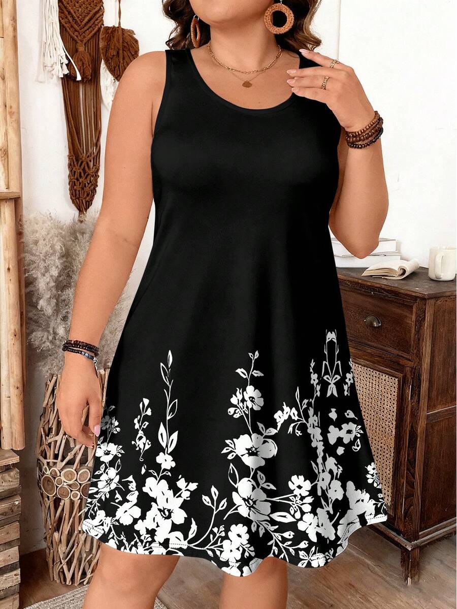 Udobna ležerna haljina sa cvetnim printom, plus size