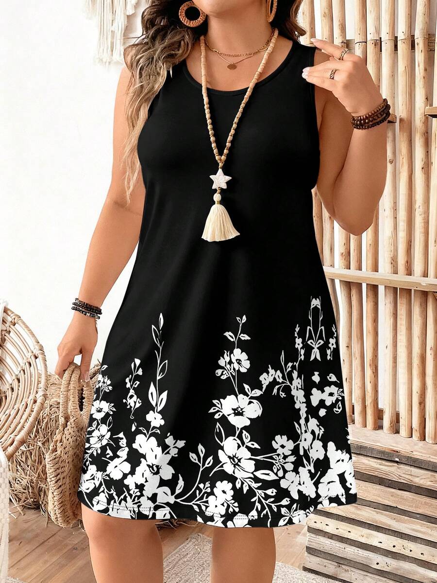 Udobna ležerna haljina sa cvetnim printom, plus size