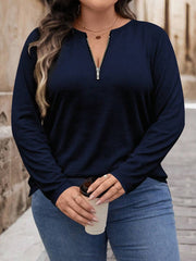 Bluza plus size, širokog kroja, sa polu-ziperom, okruglim izrezom i dugim rukavima