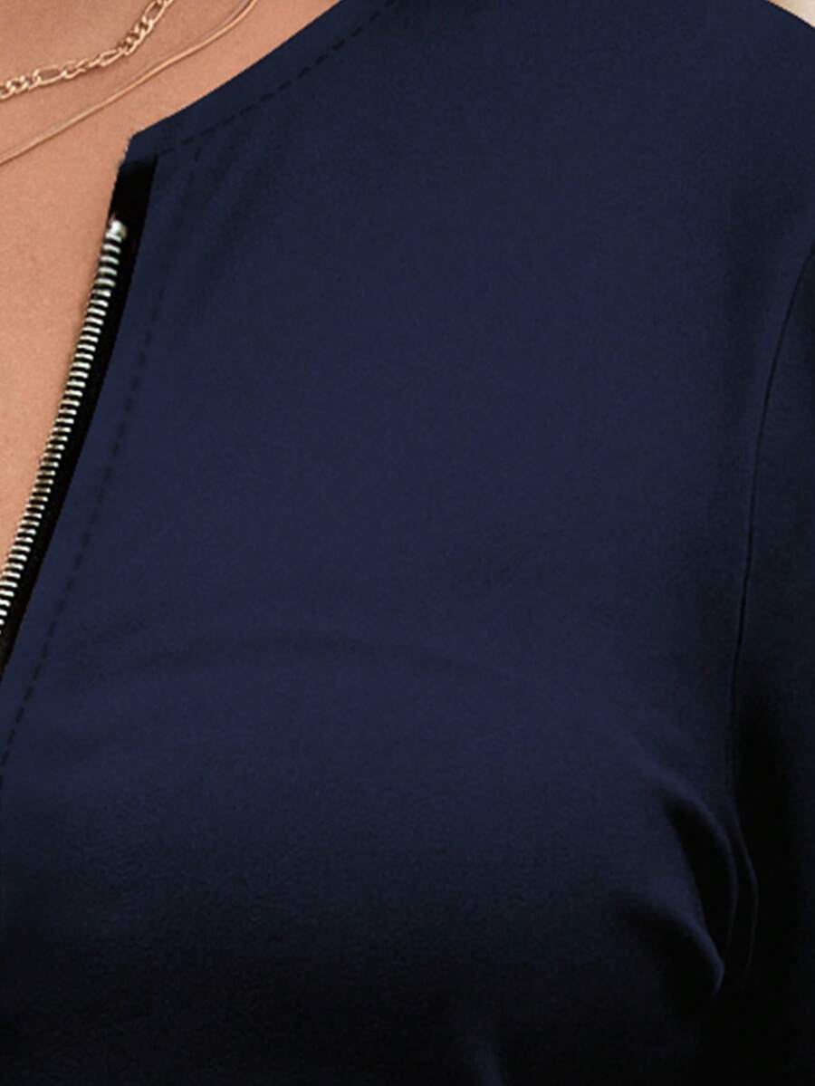 Bluza plus size, širokog kroja, sa polu-ziperom, okruglim izrezom i dugim rukavima