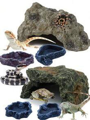 Reptile Rock Hideaway, Feeding Dish, Mane Lion Lizard, Gecko, Snake Habitat, Suitable For Glass Aquarium, Terrarium, Feeding Bowl Decor, Applicable For: Lizard, Turtle, Reptile, Amphibian, Fish