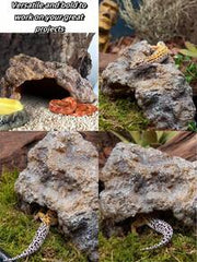 Reptile Rock Hideaway, Feeding Dish, Mane Lion Lizard, Gecko, Snake Habitat, Suitable For Glass Aquarium, Terrarium, Feeding Bowl Decor, Applicable For: Lizard, Turtle, Reptile, Amphibian, Fish