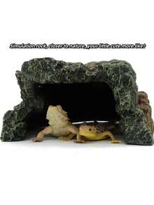 Reptile Rock Hideaway, Feeding Dish, Mane Lion Lizard, Gecko, Snake Habitat, Suitable For Glass Aquarium, Terrarium, Feeding Bowl Decor, Applicable For: Lizard, Turtle, Reptile, Amphibian, Fish