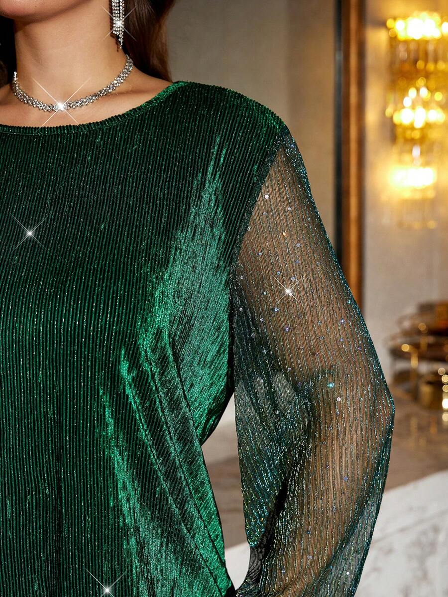 Ženska providna mrežasta bluza sa lantern rukavima, plus size