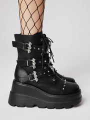 ROMWE Grunge Punk Ženske čizme u pank stilu, tamne PU platforme