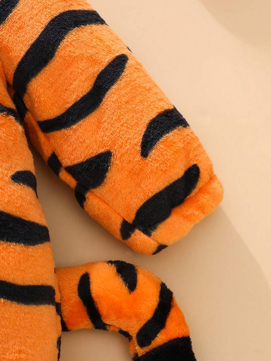 Kostim tigra za novorođenče, slatka plišana kapa sa 3D vezom, dugi kombinezon sa repom