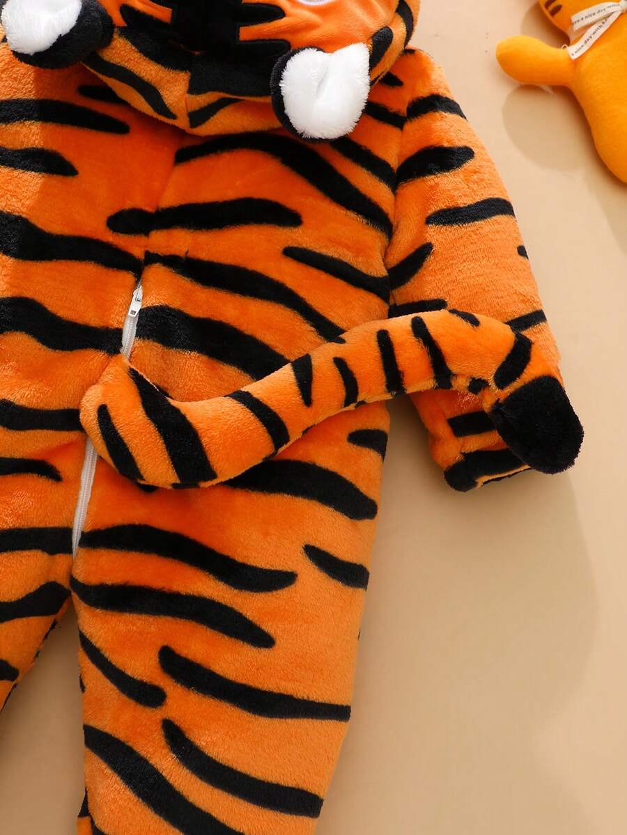 Kostim tigra za novorođenče, slatka plišana kapa sa 3D vezom, dugi kombinezon sa repom