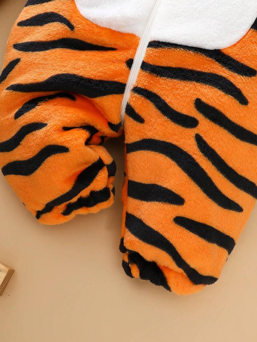 Kostim tigra za novorođenče, slatka plišana kapa sa 3D vezom, dugi kombinezon sa repom