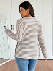 Ženska prugasta pletena bluza plus size sa okruglim izrezom