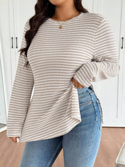 Ženska prugasta pletena bluza plus size sa okruglim izrezom