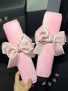 2pcs Car Seat Belt Leather Shoulder Protector Cute Bow Car Decoration Car Protection Cover,Car Women Accessories,Pink Car Stuff