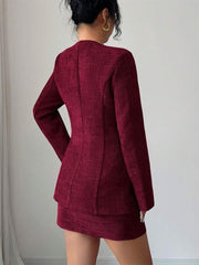 Ženski  jesen/zima moderan elegantni crveni tvid kostim sa šljokicama, set od 2 komada