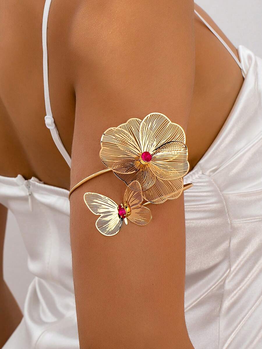 Narukvica sa dvostrukim završetkom, emajlirana cvetna cuff narukvica