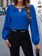 Editum Women's Solid Color Keyhole Neck Lantern Sleeve Elegant Blouse Spring Summer Elegant Vacation Casual