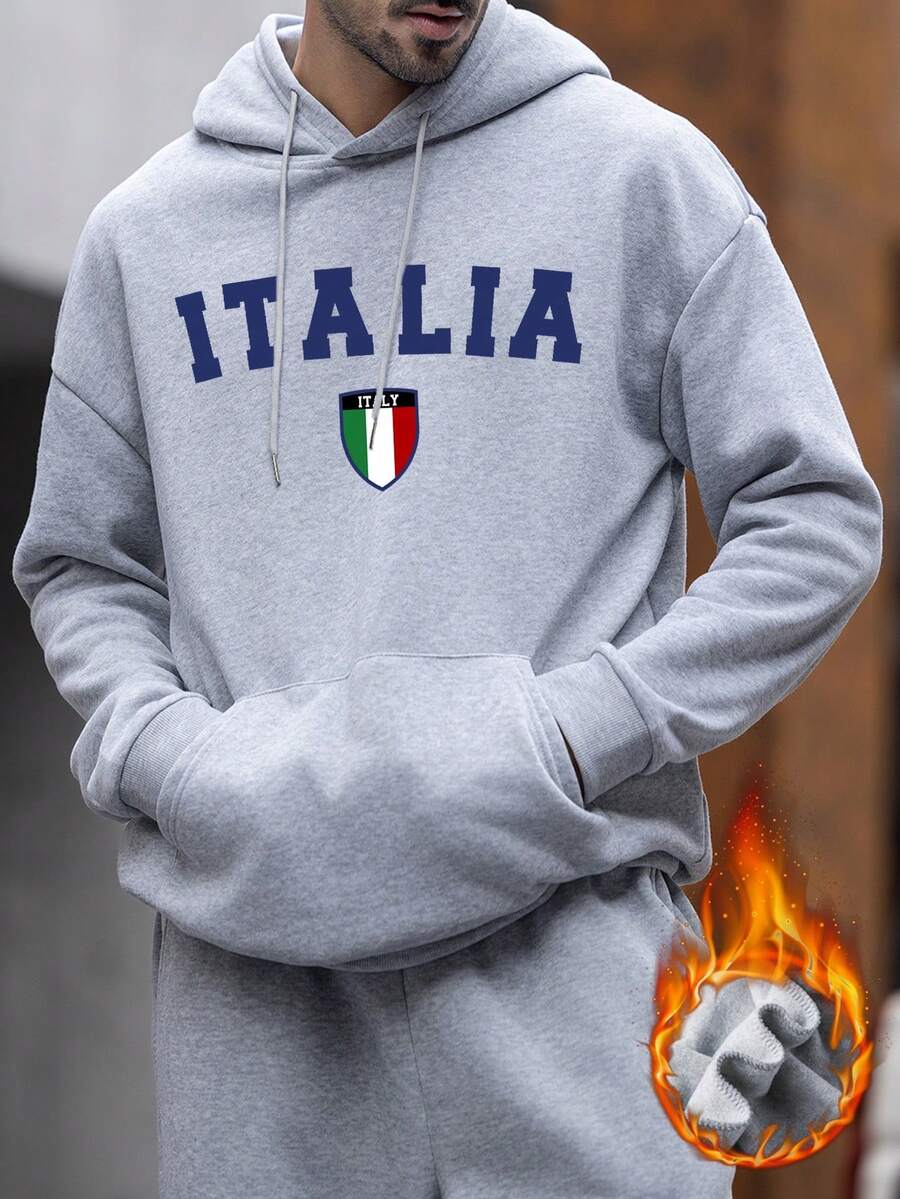 Muška dukserica sa kapuljačom širokog kroja i kengur džepom, italijanski stil, jesen/zima